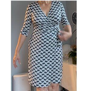 Gilli stretch faux-wrap dress L 3/4 sleeve black\white pattern